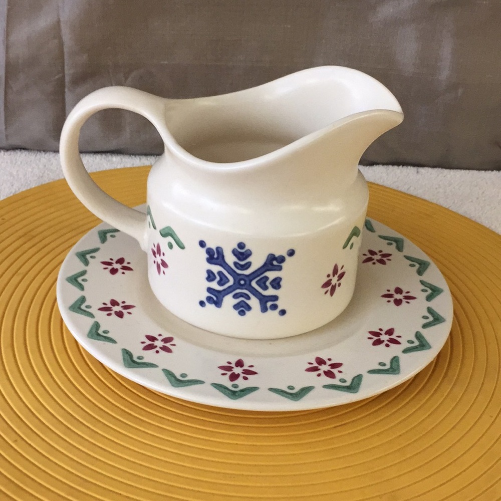 Vintage Pfaltzgraff Nordic gravy boat plate Retired stone wear Rustic cabin USA